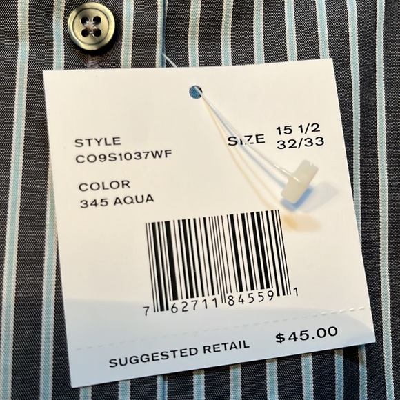 Concepts by Claiborne dark gray/aqua striped long sleeved shirt 15.5/32-33 - Picture 2 of 5